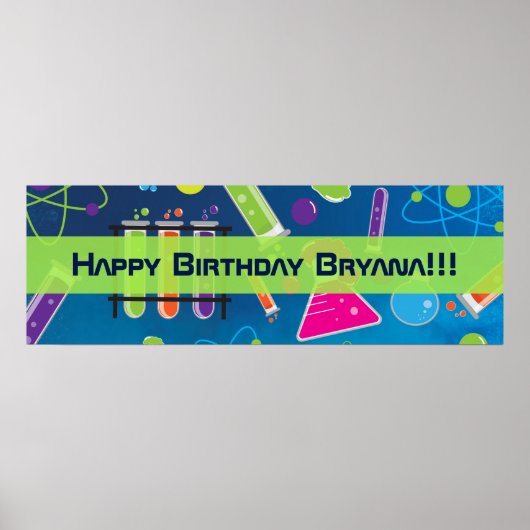 Dolle Wetenschap Verjaardagsfeest Custom Banner Poster (Voorkant)