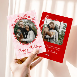 Dolliekeuze Roze & Rode Whimsical Boog Happy Holid Feestdagenkaart