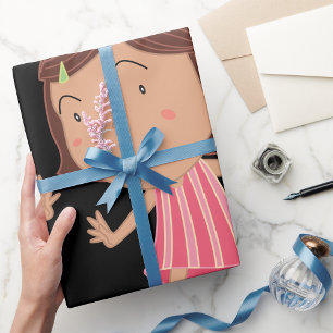 Dollig Meisje in Roze Gestreepte Jurk Cadeaupapier
