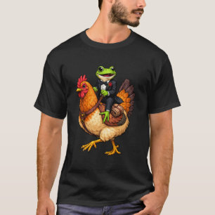 Dollige Tuxedo Kikker die Kip Reit Lange Mouwen T-shirt