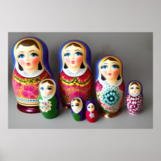 Dolls matrioshka green roos blauw mooi decor poster (Voorkant)