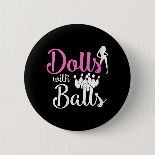 Dolls met ballen - Bowling Girls team Bowler Ronde Button 5,7 Cm (Voorkant)
