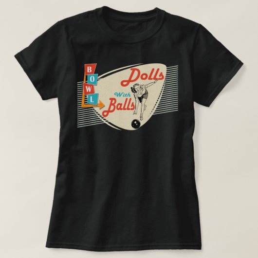 Dolls met  retro van Balls die Bowling met T-shirt (Design voorkant)