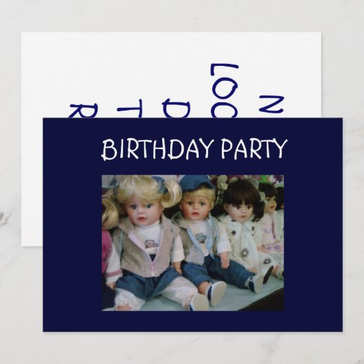 DOLL'S STIJLE BIRTHDAY PARTY KAART (Voorkant / Achterkant)