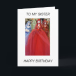 Dolls TO MY SISTER HAPPY BIRTHDAY Kaart<br><div class="desc">Poppen in mooie gekleurde jurken in een winkel in Athene Griekenland</div>