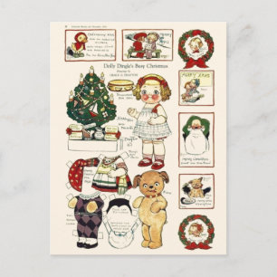 Dolly Dingle Doggie Papieren Poppen Vintage Kerstm Feestdagenkaart