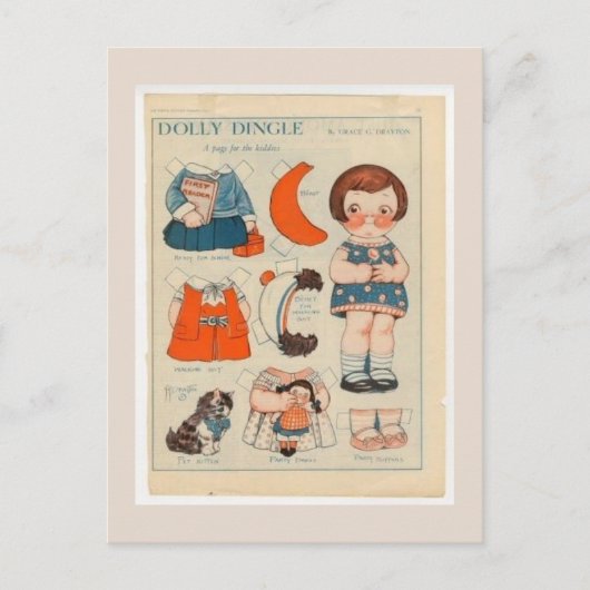 DOLLY DINGLE PAPER DOLL BRIEFKAART (Voorkant)
