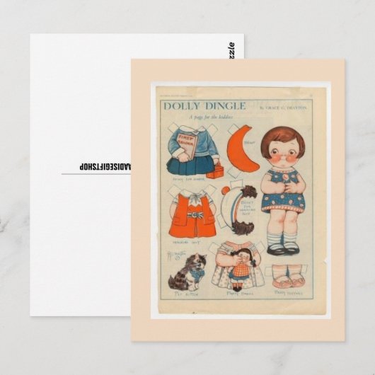 DOLLY DINGLE PAPER DOLL BRIEFKAART (Voorkant / Achterkant)