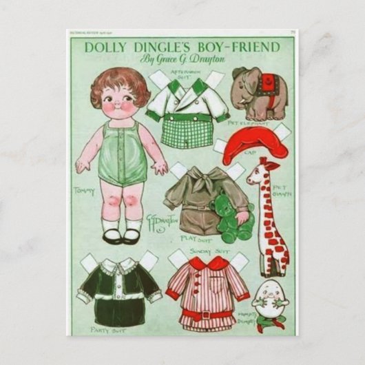 Dolly Dingle's Jongensvriend Papieren Poppenkaart Briefkaart (Voorkant)