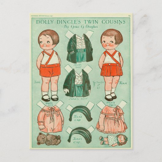 Dolly Dingle's Twin Cousins Paper Doll Briefkaart (Voorkant)
