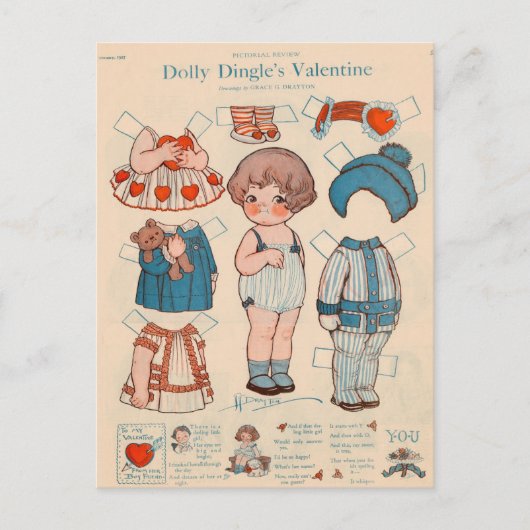Dolly Dingle's Valentijnspapieren Poppen Postkaart (Voorkant)