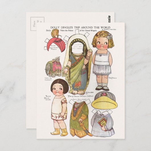 Dolly Dingle's World Trip Paper Dolls Reprint Briefkaart (Voorkant / Achterkant)