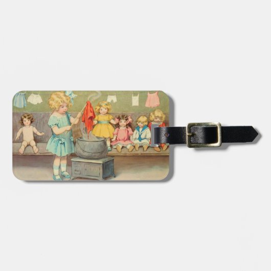 Dolly Wasserij Meisje  Spelen Dolls Schattig Bagagelabel (Voorkant horizontaal)