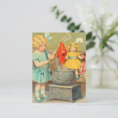 Dolly Wasserij Meisje  Spelen Dolls Schattig Briefkaart (Staand voorkant)