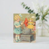 Dolly Wasserij Meisje  Spelen Dolls Schattig Briefkaart (Staand voorkant)