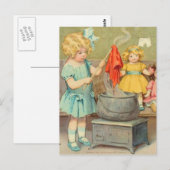 Dolly Wasserij Meisje  Spelen Dolls Schattig Briefkaart (Voorkant / Achterkant)
