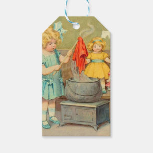 Dolly Wasserij Meisje Spelen Dolls Schattig Cadeaulabel