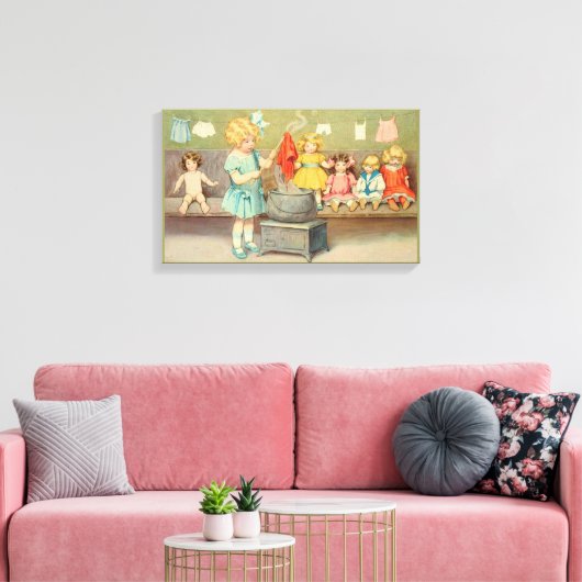 Dolly Wasserij Meisje  Spelen Dolls Schattig Canvas Afdruk (Insitu (Woonkamer))