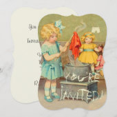 Dolly Wasserij Meisje  Spelen Dolls Schattig Kaart (Voorkant / Achterkant)