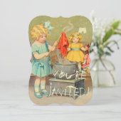 Dolly Wasserij Meisje  Spelen Dolls Schattig Kaart (Staand voorkant)