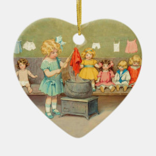 Dolly Wasserij Meisje Spelen Dolls Schattig Keramisch Ornament