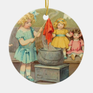 Dolly Wasserij Meisje Spelen Dolls Schattig Keramisch Ornament