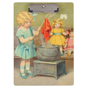 Dolly Wasserij Meisje Spelen Dolls Schattig Klembord