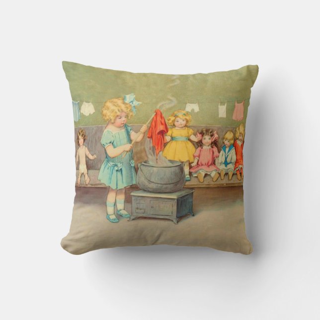 Dolly Wasserij Meisje  Spelen Dolls Schattig Kussen (Voorkant)