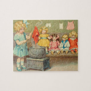 Dolly Wasserij Meisje Spelen Dolls Schattig Legpuzzel