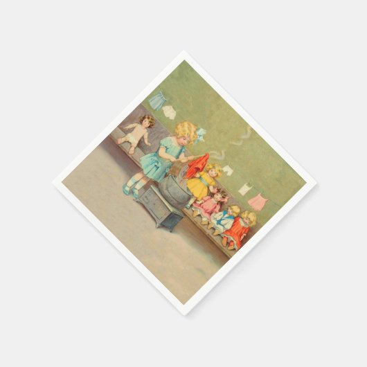 Dolly Wasserij Meisje Spelen Dolls Schattig Servetten (Hoek)