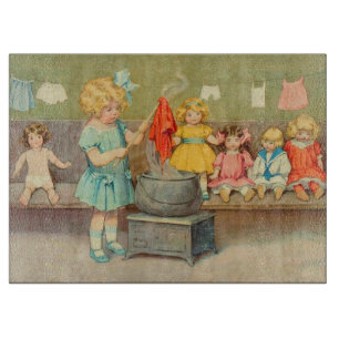 Dolly Wasserij Meisje Spelen Dolls Schattig Snijplank