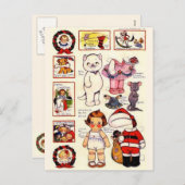 DollyDingle Kitty Papieren Poppen Vintage Kerstmis Feestdagenkaart (Voorkant / Achterkant)