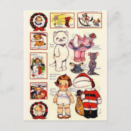 DollyDingle Kitty Papieren Poppen Vintage Kerstmis Feestdagenkaart