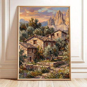 Dolomiet Platteland Dorps Muur Kunst Canvasprint Poster