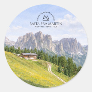 Dolomieten Alpen Hut Aquarel Natuur Landschap Ronde Sticker
