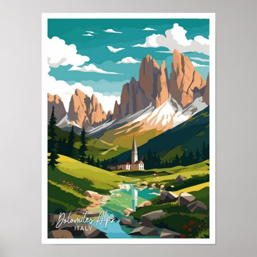Dolomieten Alpen Italië Reizen  illustratie Poster (Voorkant)