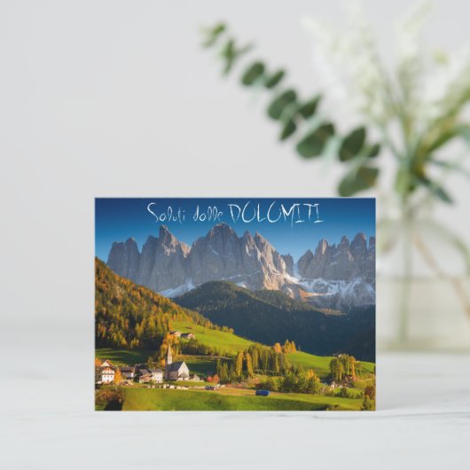 Dolomieten dorp in het herfst van het italiaanse b briefkaart (Staand voorkant)