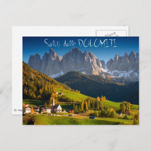 Dolomieten dorp in het herfst van het italiaanse b briefkaart (Voorkant / Achterkant)