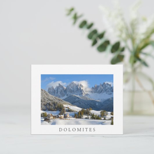 Dolomieten dorp in winter wit briefkaart (Staand voorkant)