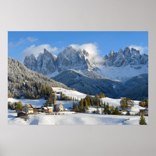 Dolomieten dorpsposter in de winter poster (Voorkant)