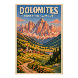 Dolomieten, Italië, in een klassieke retro reissti Perfect Poster