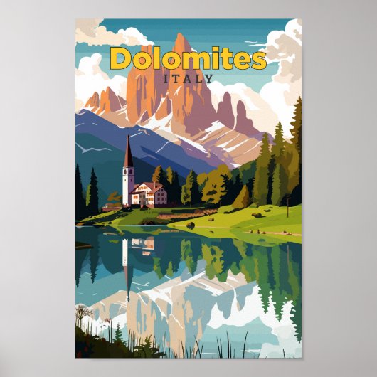 Dolomieten Italië Reizen Kunst Vintage Illustratie Poster (Voorkant)