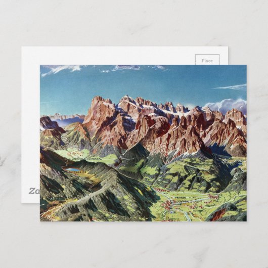  dolomieten Italië Relief Map Briefkaart (Voorkant / Achterkant)