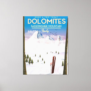 Dolomieten Sassongher berg Italië reisposter Canvas Afdruk