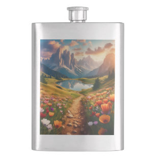Dolomieten -stijl reisposter met meer flacon
