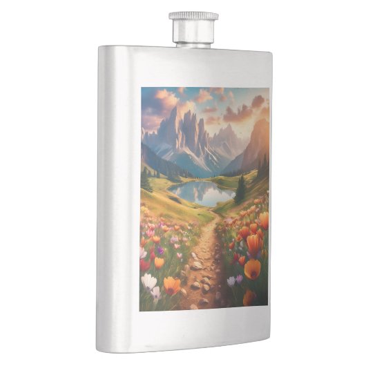 Dolomieten -stijl reisposter met meer flacon (Rechts)