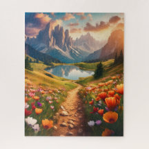 Dolomieten -stijl reisposter met meer