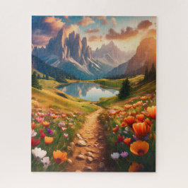 Dolomieten -stijl reisposter met meer legpuzzel