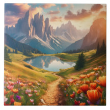 Dolomieten -stijl reisposter met meer