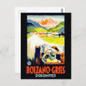 Dolomites, auto op de weg, Italië. Vintage Briefkaart (Voorkant / Achterkant)